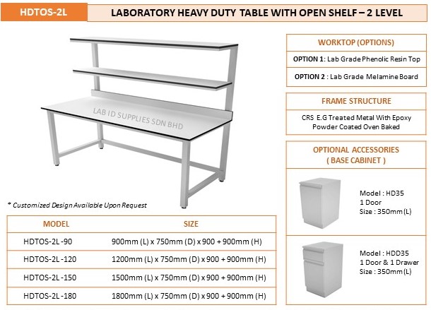 Laboratory Heavy Duty Table with Open Shelf - 2 Level - Image 2